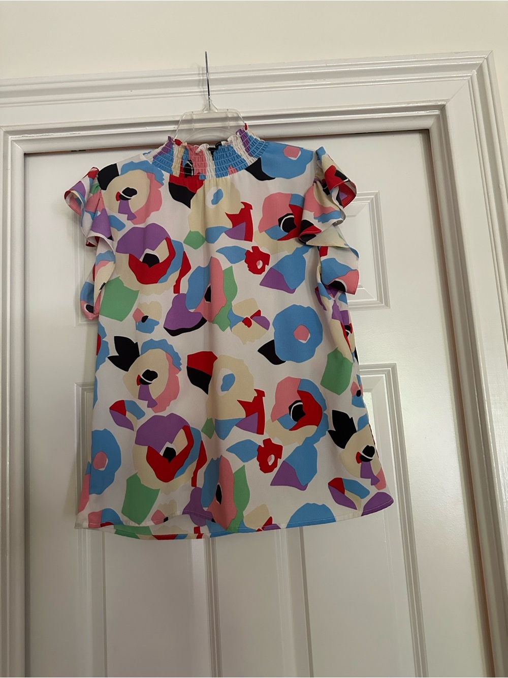 THML Multicolor Floral Smocked Ruffle Neck Blouse